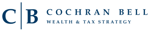 Logo for Cochran Bell Wealth & Tax Strategy. Large initials C | B are on the left, with the full Cochran Bell Wealth Strategy name and tagline in dark blue capital letters to the right on a white background. -WorkIT Coworking Center